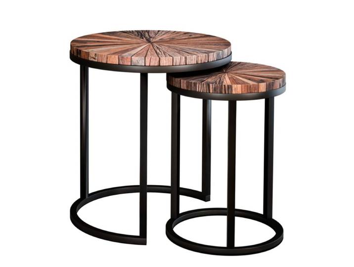 Liadomo Girona Beistelltisch 2er Set mit Platte aus Sleeper Wood Industrial, Modern, Natur