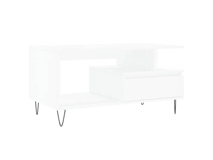 KUTYWEXFM Couchtisch mit Schublade 90x49x45 cm Weiß Sofatisch Praktischer Stauraum fürs Wohnzimmer: Integrierte Schublade und stabile Metallbeine schaffen Ordnung und Eleganz.