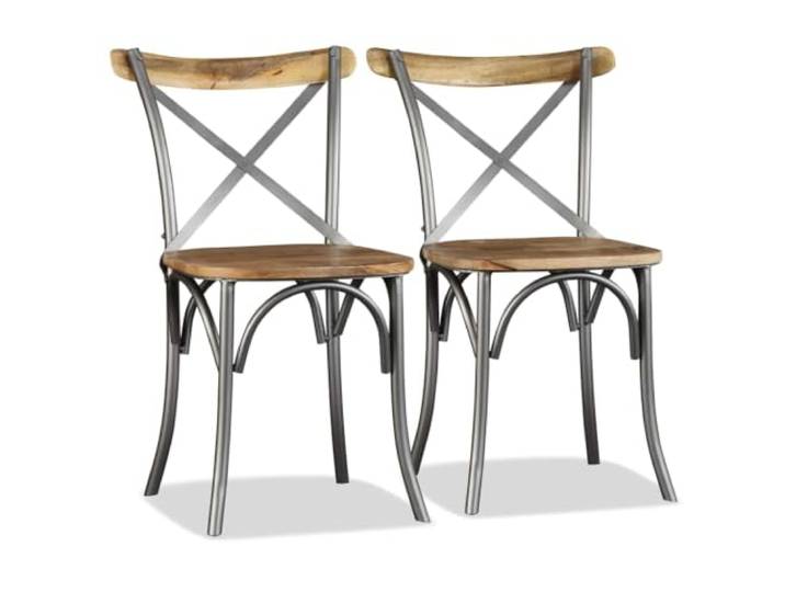 HKLGBVCR Essstühle, Mangoholz und Stahl, 6 Stück Industriestil, Massivholz aus Mango, pulverlackierter Stahl, einfache Montage, 110 kg pro Sitz