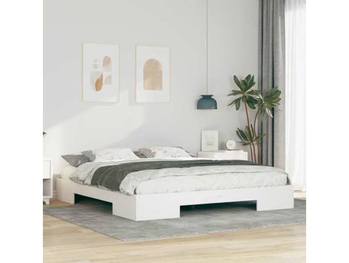 Rechteckiges Bettgestell Raumsparend modern Weiß 200 x 200 cm Bettgestell Weiß 200x200 Massivholz Kiefer Stabil Modern Bettrahmen Ohne Lattenrost Schlafzimmer Möbel