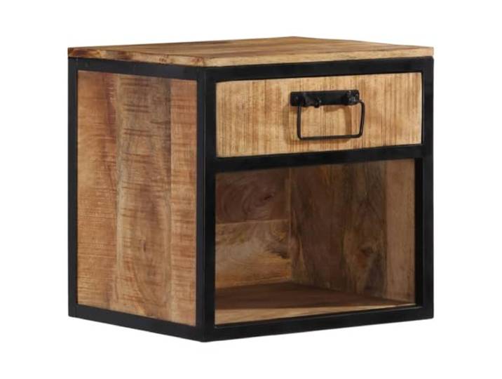 KDVXBCQJH Nachttisch 40x35x40 cm Beistelltisch aus Massivholz Mango Praktischer Stauraum für das Schlafzimmer mit Schublade und Fach, robuster Metallrahmen und einzigartige Holzmaserung.