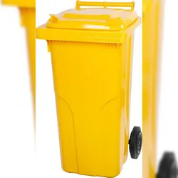 PROREGAL 2-Rad-Mülltonne, 120 Liter, HDPE Kunststoff, HxBxT 94,5x48x54cm, Gelb, Abfallbehälter, Müllgroßbehälter, Mülleimer, Abfalltonne, Müllbehälter