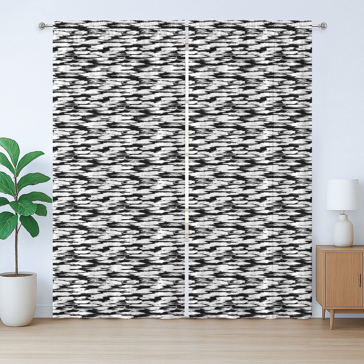 ABAKUHAUS Retro Rustiek Gordijn met Grafisch Patroon, Zwart-Wit, 280 x 260 cm