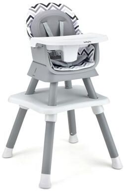 Costway 6-in-1 Convertible Baby High Chair with Adjustable Removable Tray-Gray and White