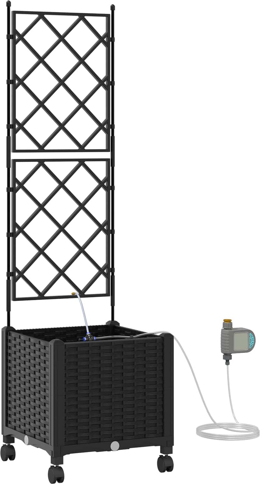vidaXL Porte-plante de jardin avec irrigation et roues Noir PP