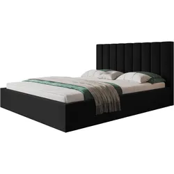 BETT 160x200 - Polsterbett mit Bettkasten und Holzrahmen - Modern Betten - Weicher Jasminstoff - Kollektion Sapporo - Schwarz
