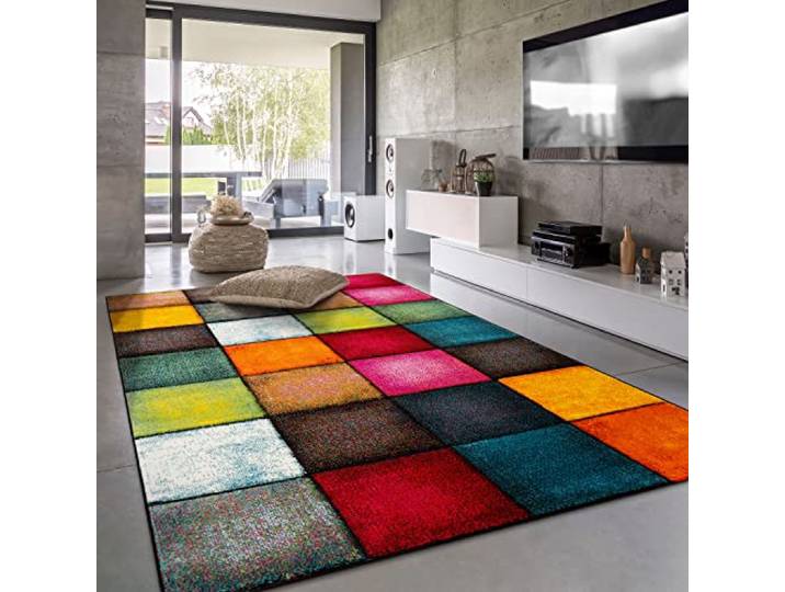 Paco Home Teppich Wohnzimmer Kinderzimmer Kurzflor Moderne 3D Optik Kariert Geometrische Muster, Grösse:120x170 cm, Farbe:Bunt 2