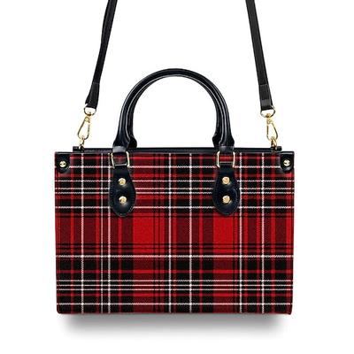 Damenhandtasche mit rotem Schottenkaro und verstellbarem Riemen – stylische Umhängetasche für den Alltag und das Büro