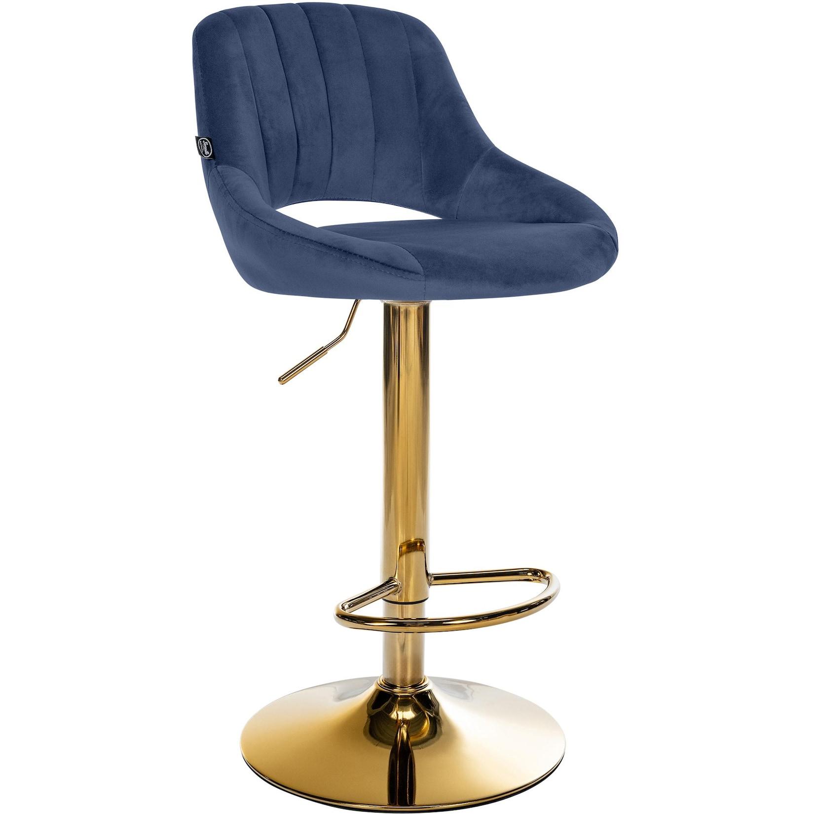 CLP Barhocker Milet Samt gold - Farbe: blau, Gestellfarbe: gold