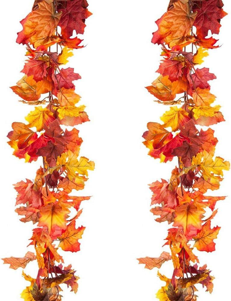 oCreon Set van 2 kunstmatige herfst esdoornbladeren slingers voor decoratie