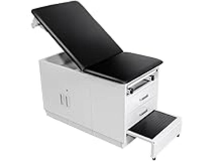 VEVOR Divan Examen Médical Dossier Réglable Table Examen Médicale Charge 227 kg pour Visite Médicale Physiothérapie, avec Armoire Verrouillable, Tiroirs, Distributeur Papier, Marchepied, Repose-jambes