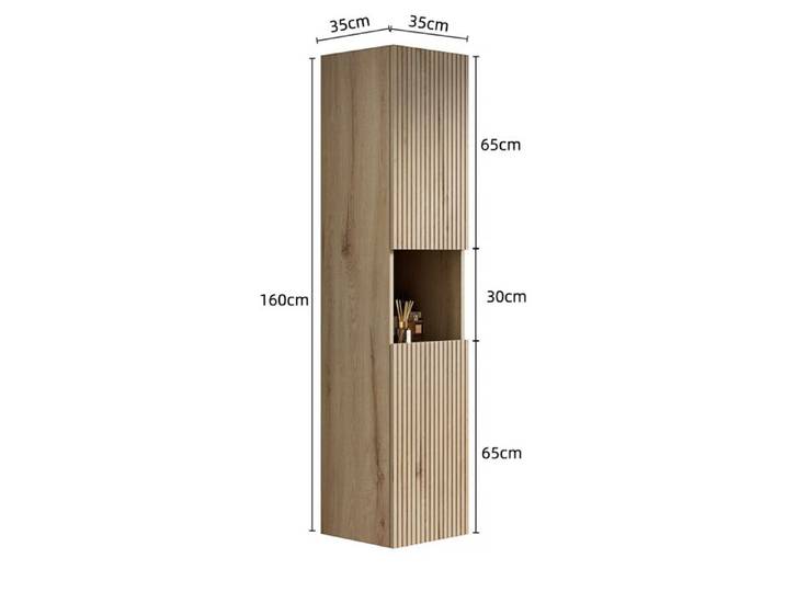 Armoire murale salle de bain - ZEVKOR - 35 x 35 x 160 cm - 2 portes - Niche ouverte - Décor chêne blanc