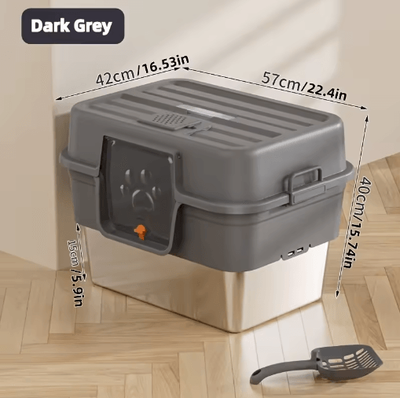 Inspire Picks XL Stainless Steel Enclosed Cat Litter Box Large Cat Litter Box With Odor Control & Easy Clean Design dark Gray