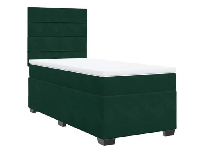 PUGYNBK Boxspringbett aus Samt, Dunkelgrün, 90 x 190 cm Kopfteil höhenverstellbar, Taschenfederkerne, abnehmbarer Matratzenaufschlag, Latten inklusive
