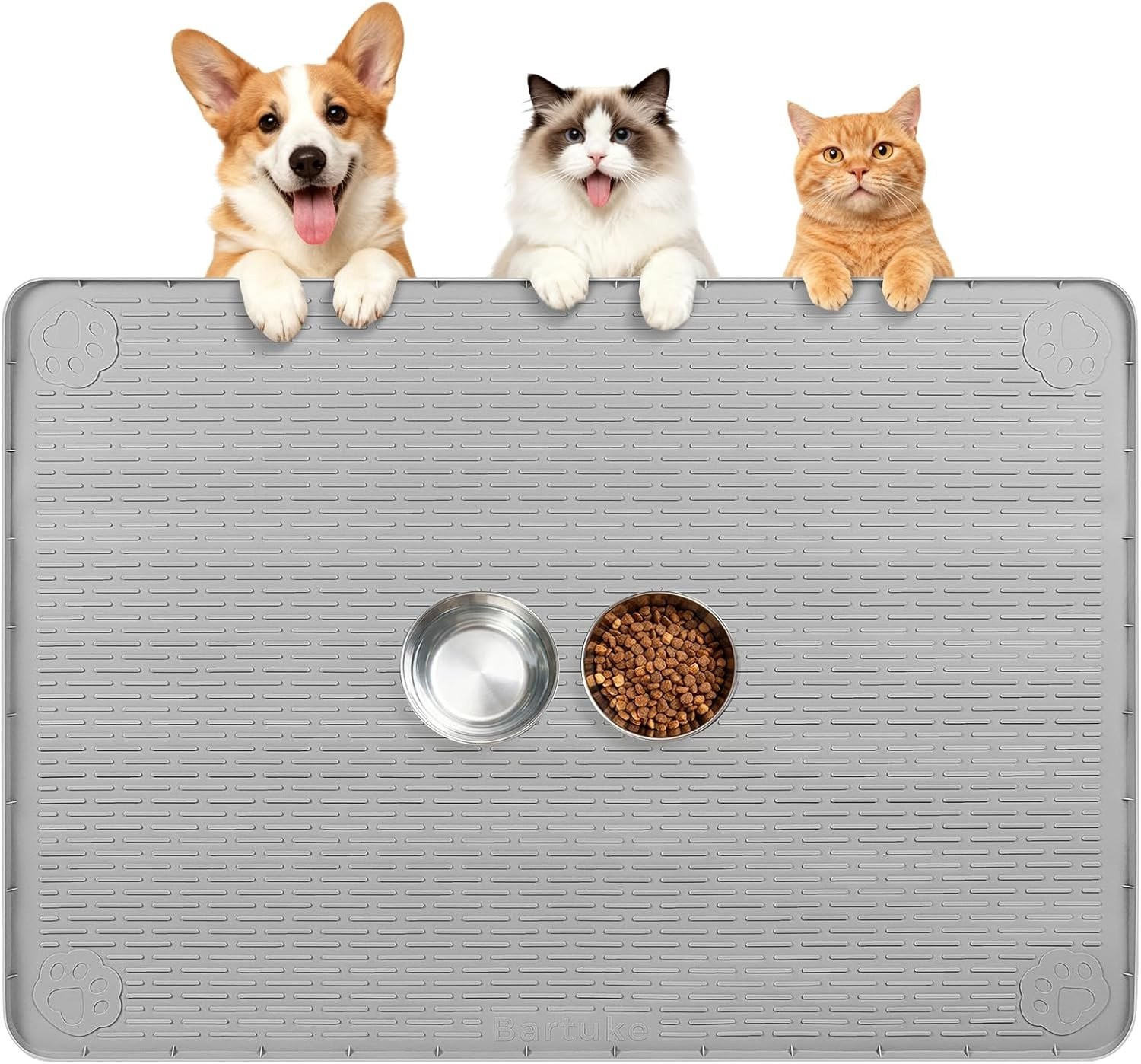 Extra grote siliconen voermat voor katten en kleine huisdieren, antislip en waterdicht, grijs