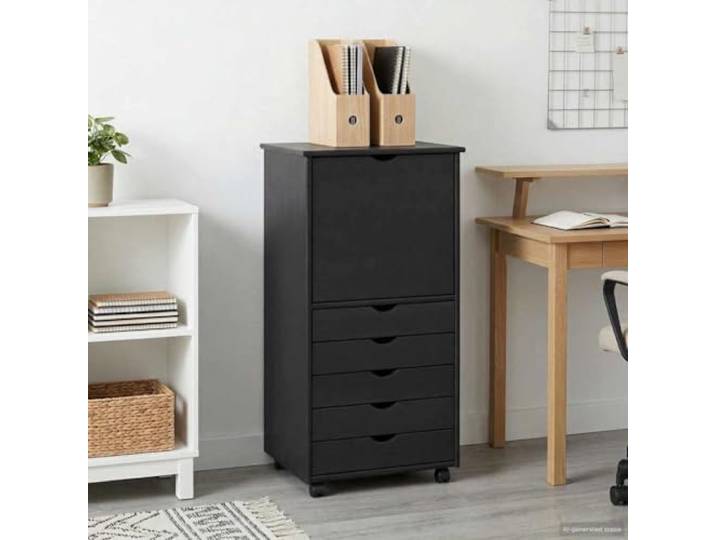 HPUYRFG Rollschrank 53 x 39 x 103 cm Massivholz Kiefer Grau mit Türen Massives Kiefernholz, matte Oberfläche, vielseitig einsetzbar, einfache Reinigung, robuste Verarbeitung
