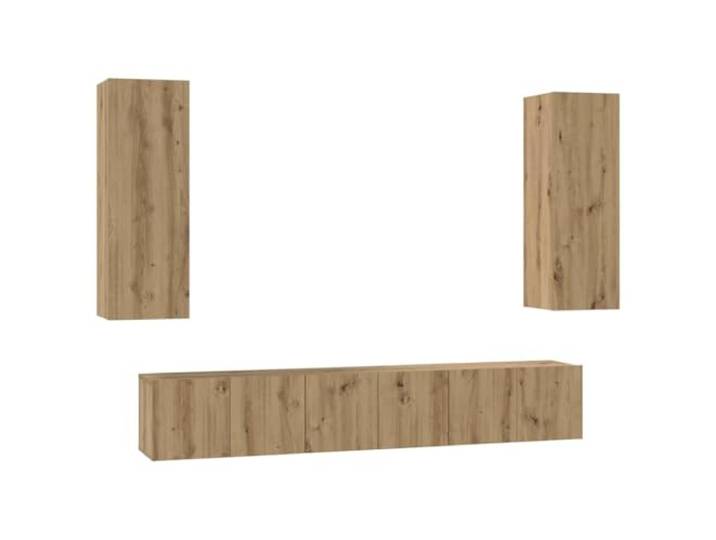 GKHPYURE TV-Möbel-Set, 5 Stück, Eiche handgefertigt, Holz, mehrschichtig Scharniertüren, 6 Einlegeböden, Wandmontage, Tragkraft 300 kg, pflegeleicht