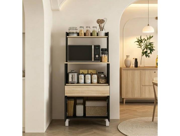 Meuble micro-ondes avec placard tiroirs et étagère supérieure buffet de cuisine rangement