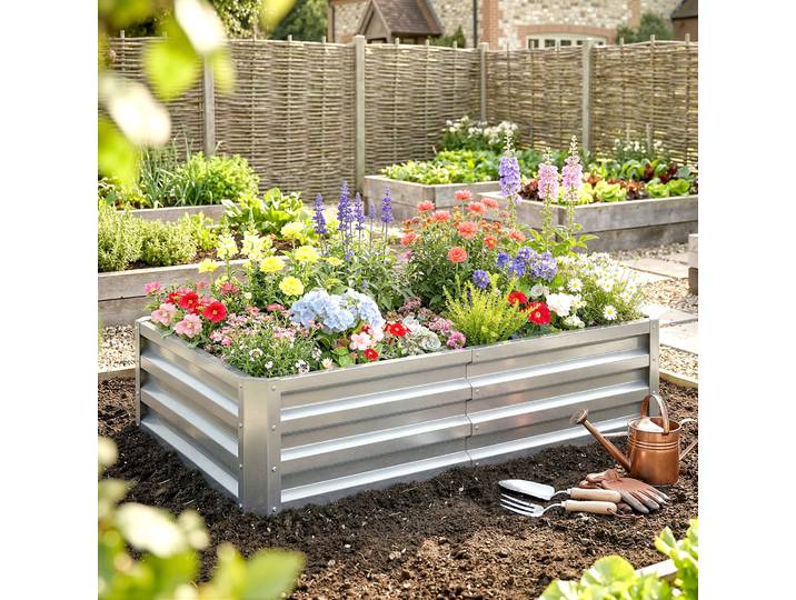 Outsunny Bac Surélevé Acier Galvanisé 120x60x30,5cm Argent