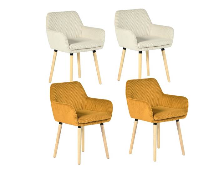 Meubles Cosy Lot de 4 chaises de salle à manger velours côtelé scandinave, ELIA Beige Jaune