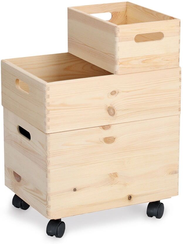 Transportwagen ZELLER PRESENT, beige (natur), B:27,5cm H:75cm L:35cm, Holzwerkstoff, Transportwagen, Transportwagen, Kiefernholz, 100% FSC natur Einheitsgröße