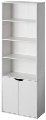 Basicwise "71"" White 4 Tier Open Book Shelf with 2 Doors and 1 Adjustable Shelf - Ideal for Home Office, Living Room, Classroom, Study Room"