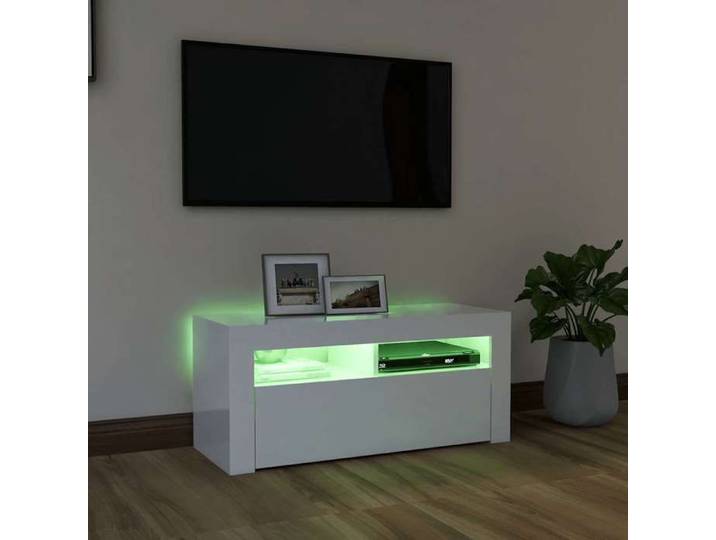 Armoire TV - MODERNE - Meuble TV - avec lumières LED - Montage Simplifié - blanc brillant 90x35x40cm @5059644