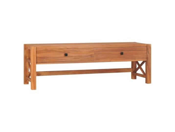 HEFZGDB TV-Schrank aus Teakholz 140x40x45 cm mit 2 Schubladen, rustikaler Fernsehschrank für Multimedia-Geräte, robuster TV-Ständer mit Hartholzplatte, langlebiges Wohnzimmermöbel