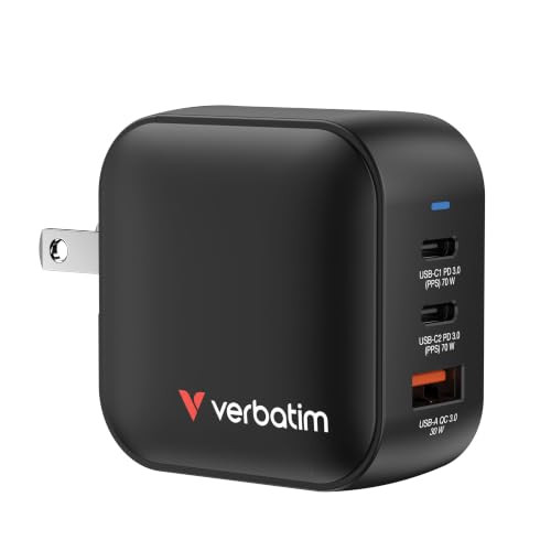 Verbatim Mini GaN Charger 70W met 3 poorten (2x USB-C en 1x USB-A)