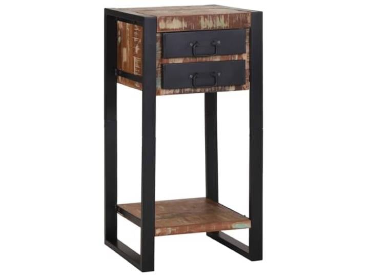 Beistelltisch Mehrfarbig 40 x 40 x 80 cm Holztisch mit Stahlgestell Rustikale Holzoberfläche, stabiles Stahlgestell, praktischer Stauraum, nur für Innenbereiche, Wohnzimmer, Büro