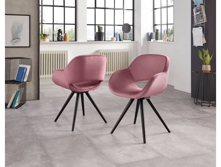 Armlehnstuhl HOME AFFAIRE Aurora , rosa (rosa, schwarz, rosa), B:59cm H:83cm T:59cm, Polyester, Stühle, Armlehnstuhl, Gestell aus Massivholz Buche in schwarz lackiert