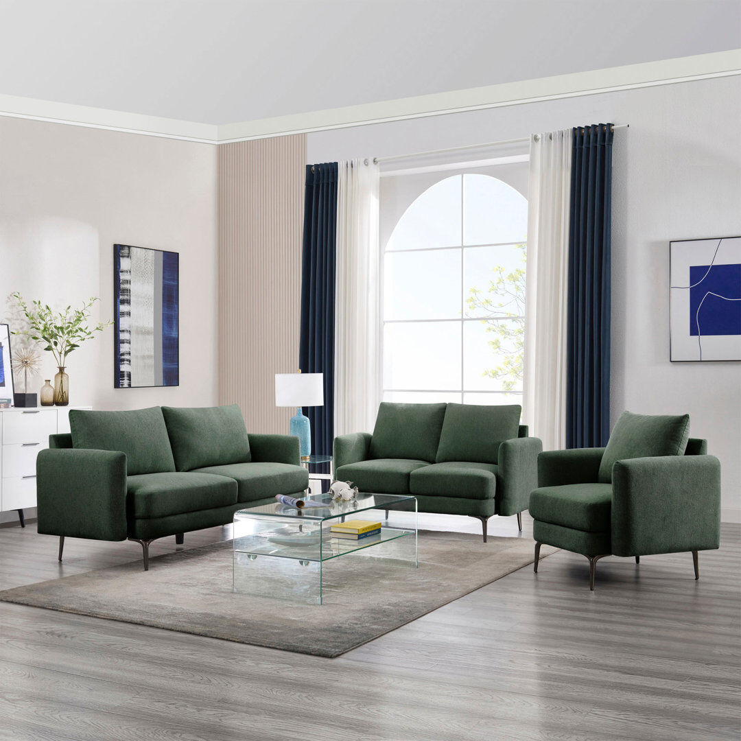 Ivy Bronx Sofia 1+2+3 Seater Fabric Living Room Sets Set Green 3