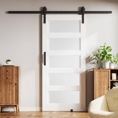 Nuzanto 84''H 5 Lite Tempered Frosted Glass Interior Sliding Barn Door With Hardware Kit