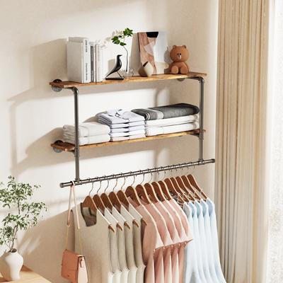 UNHO Wall Mounted Clothes Rack with Shelf Industrial Pipe Garment Rack Bar - 45.7x7.56x26.6 inch