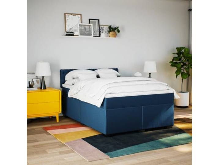 KTHLBRH Boxspringbett Blau 160 x 200 cm mit Matratze Matratzenschoner inklusive, Kopfteil inklusive, personalisierte Unterstützung, atmungsaktiver Stoff