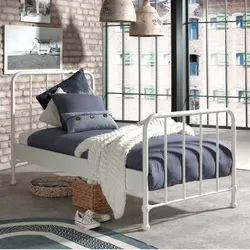 Retro Einzelbett aus Metall Weiß pulverbeschichtet