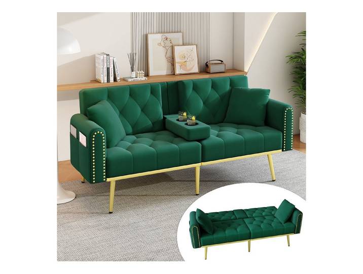 Ulife Schlafsofa Doppelt ausklappbares Sofa, Freizeitsofa, Polstersofa, 1 Teile, 3 verstellbare Neigungswinkel, Liegefunktion, Getränkehalter