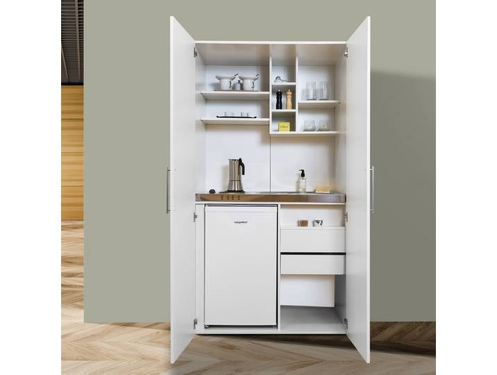 Cuisine armoire Peter 104 x 193 x 67cm Blanc/Gris/Blanc Plaque de cuisson