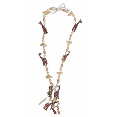 Lange Kette "Kenia", Damen, Gr. onesize, Holz, beige (natur), COLLEZIONE ALESSANDRO, Basic, Halsketten, aus vielen Holzelementen gefädelt
