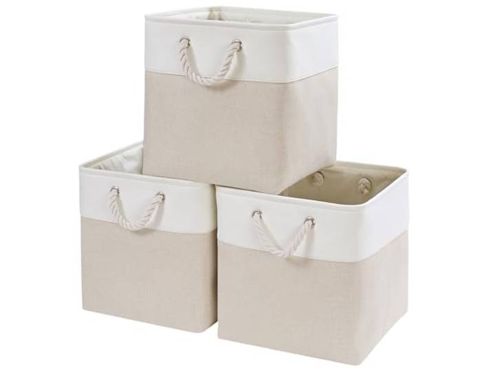 Mangata Cube de Rangement Tissu\,33x38x33cm Paniers de Rangement Pour Vêtements/étagère Compatible avec Kallax(Beige Clair/Blanc\, 3 Paquet)