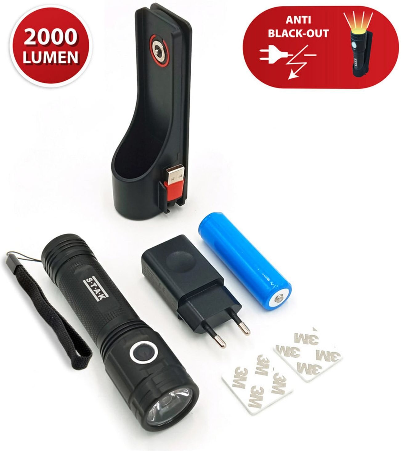 LED Taschenlampe ST096, 20W, Anti Black-Out ; Velamp Industries)