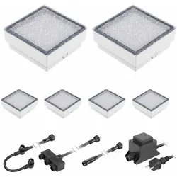 ledscom.de LED Pflaster-Stein Gorgon Boden-Einbauleuchte für außen, 15x15cm, 12V, kalt-weiß 6er Set