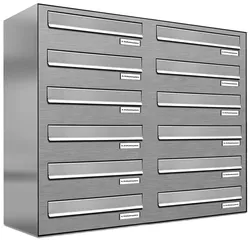 AL Briefkastensysteme 12 Fächer Premium Edelstahl Durchwurf Briefkasten Anlage für Post Post A4, modern, robust, wetterfest, Artikelnummer: 132V12DZ2