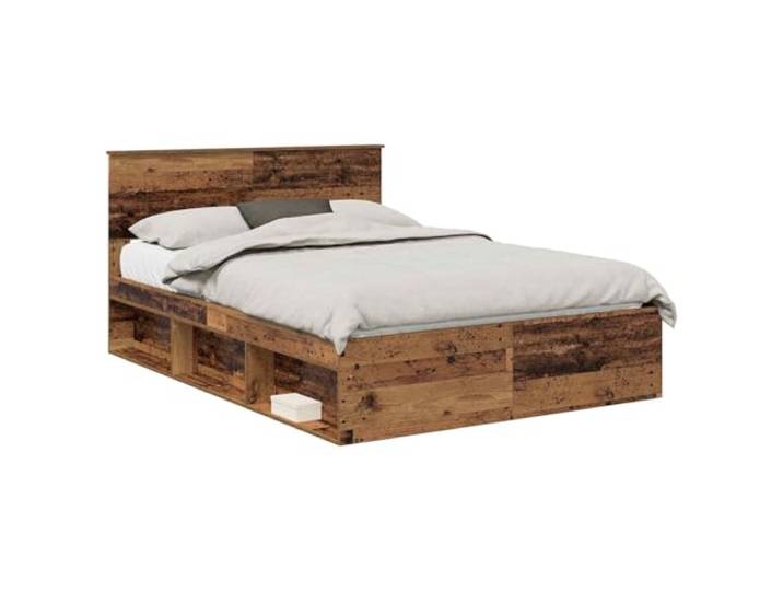 ZQQLVOO Bettrahmen Altholz 135 x 190 cm Massives Kiefernholz Modernes Design, Holzwerkstoffrahmen, fester Lattenrost, Kopfteil Kiefernholz, einfache Pflege