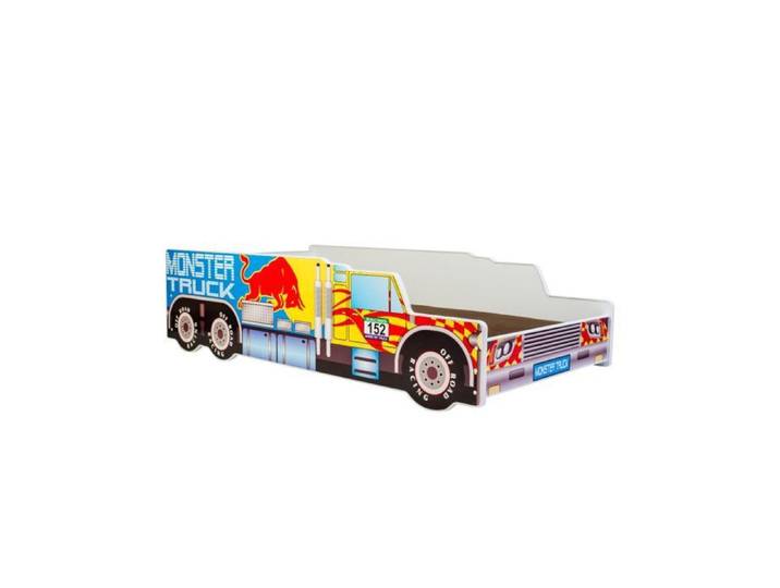 Lit simple enfant - motif monster truck 160x80cm - avec matelas