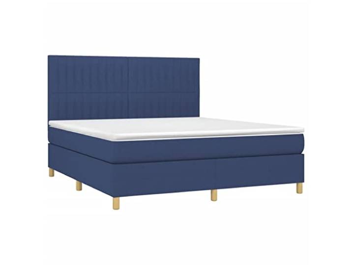 KTHLBRH Boxspringbett mit blauer Matratze 180 x 200 cm aus Stoff Verstellbares Kopfteil, mittlere bis harte Unterstützung, inklusive Matratzenschoner, 4 Stück