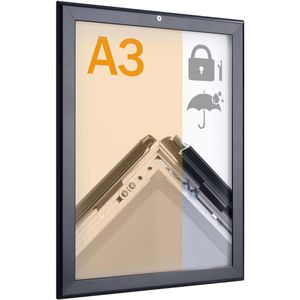 Sprintis Klapprahmen Security, 32 mm Profil, DIN A3, schwarz, Aluminium, wetterfest, abschließbar