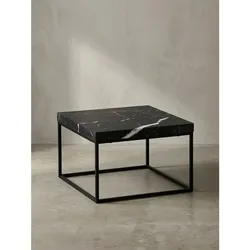 Couchtisch in Stein-Optik mit Metallbeinen im modernen Design, Schwarz 60x60x38 cm