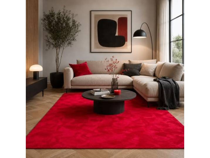 Tapis Fausse Fourrure Pearl Rouge – Tapis Shaggy Doux à Poils Longs