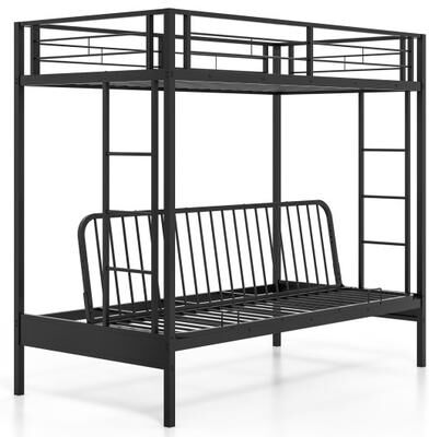 Costway Twin Over Futon Bunk Bed with 2 Ladders and Safety Guardrails-Black